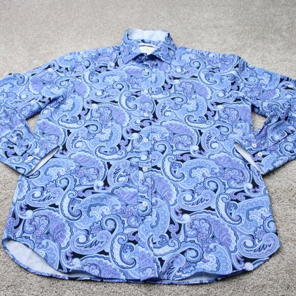 Construct Flip Cuff Shirt Mens Medium 15-15 1/2 Blue Floral 4 Way Stretch L/S - Picture 3 of 13